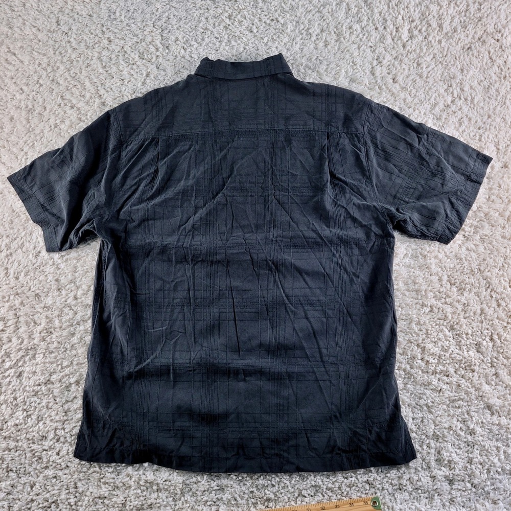 Tommy Bahama 100% Silk Shirt Mens Large Black Short Sleeve Tonal Grid Pocket - Picture 4 of 11